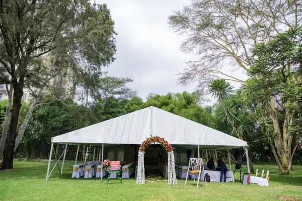 Clear Roof, Black Frame Pavilion - wide view