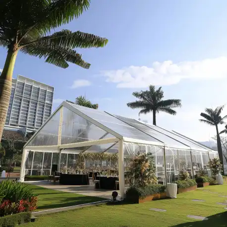 Clear Roof, Black Frame Pavilion - wide view